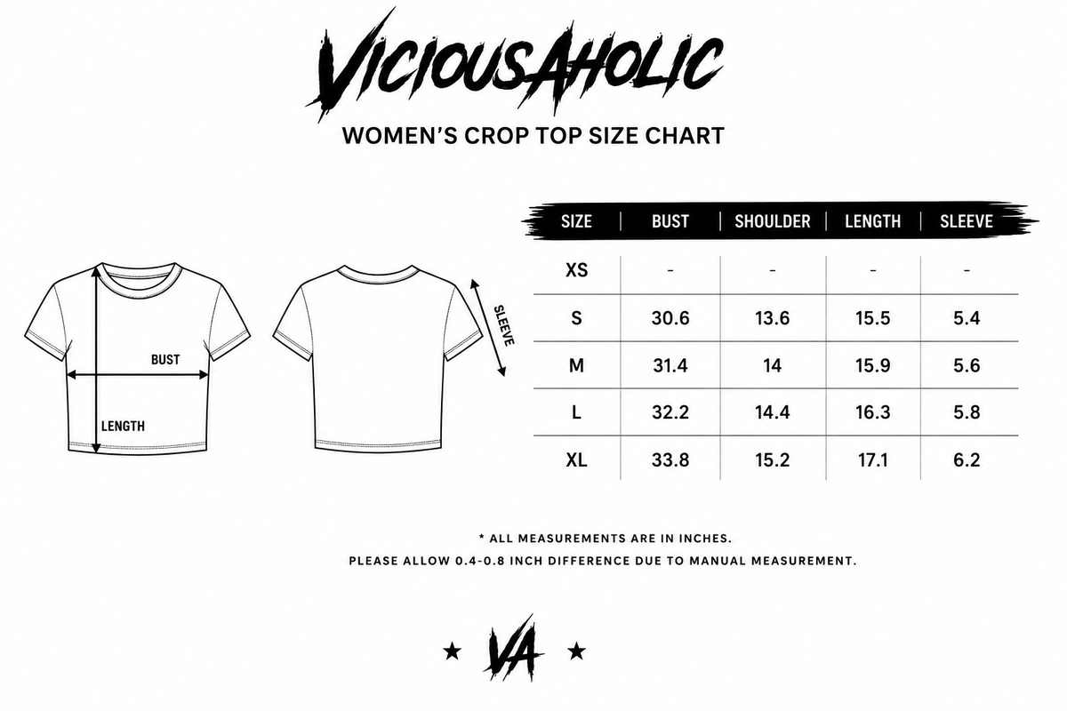 ViciousAholic Crop Top size chart